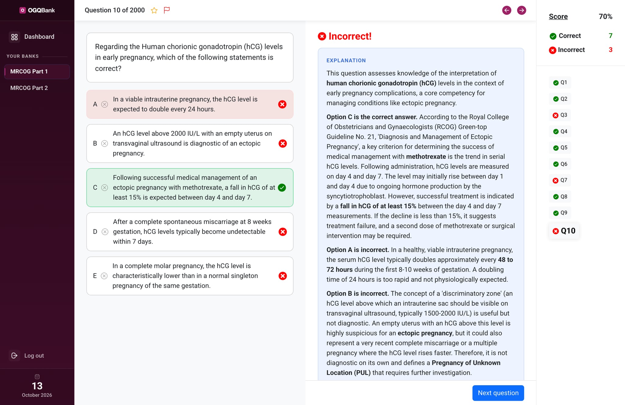 Question with explanation in OGQBank